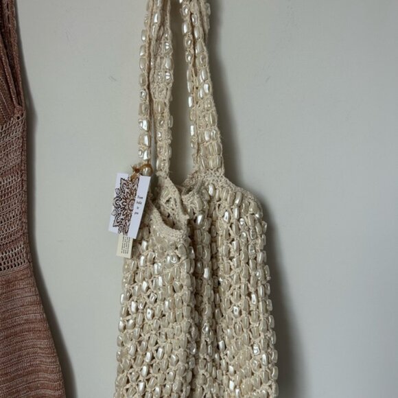 Viral Mother of Pearl made in India Cream Beaded Tote Bag - Picture 3 of 4